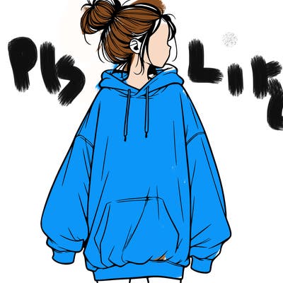 realistic girl with a oversized sweatshirt on and a bun