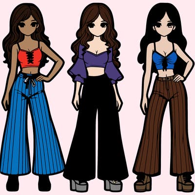 girls with flare pants and crop tops realistic