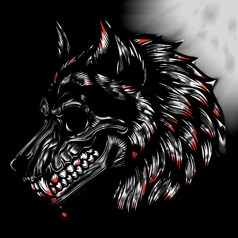 realistic wolf with skull face