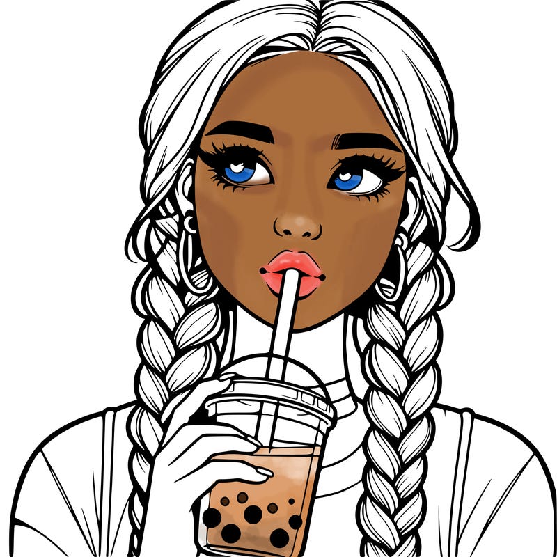 realistic girl with braided hair drinking boba