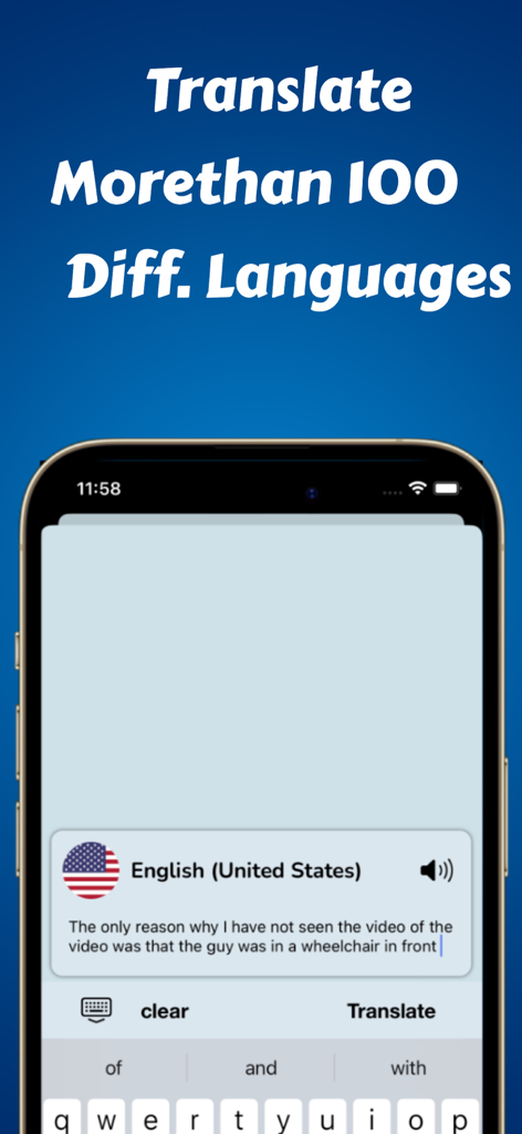 Language Translator Converter - Pantalla de la aplicación Traductor de Idiomas que muestra soporte de traducción para más de 100 idiomas