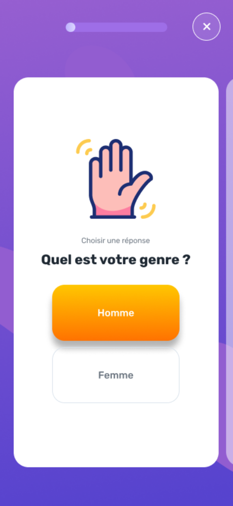 Metsup - Cardio Test - Gender selection screen in the Metsup Cardio Test app asking the user to choose between Male and Female