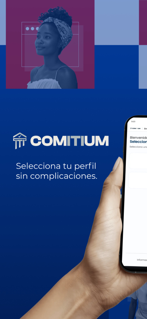 Comitium en línea - Comitium-App-Begrüßungsbildschirm auf einem Smartphone zur Auswahl des Wahlprofils