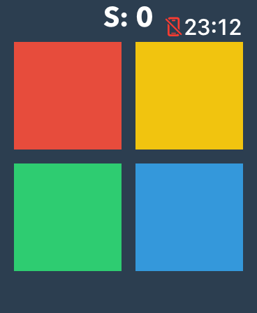 Color Memory mini-game interface with four colored tiles for Apple Watch