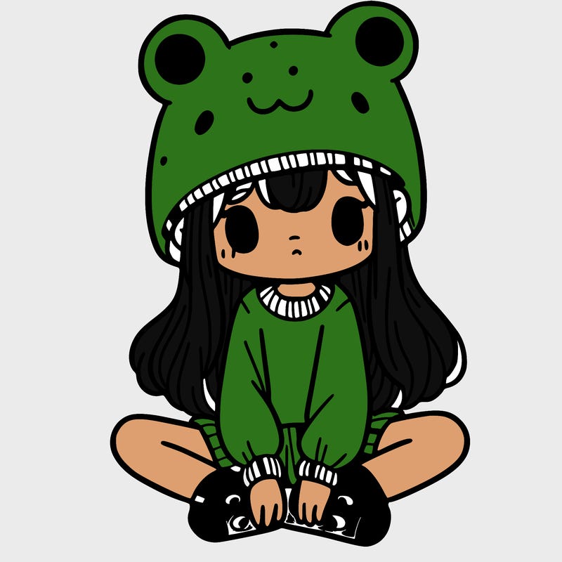 a girl wearing a frog hat and some frog socks