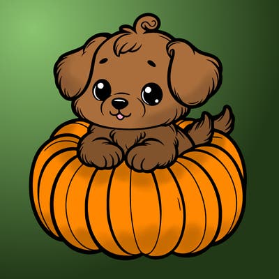 cute little puppy in a pumpkin