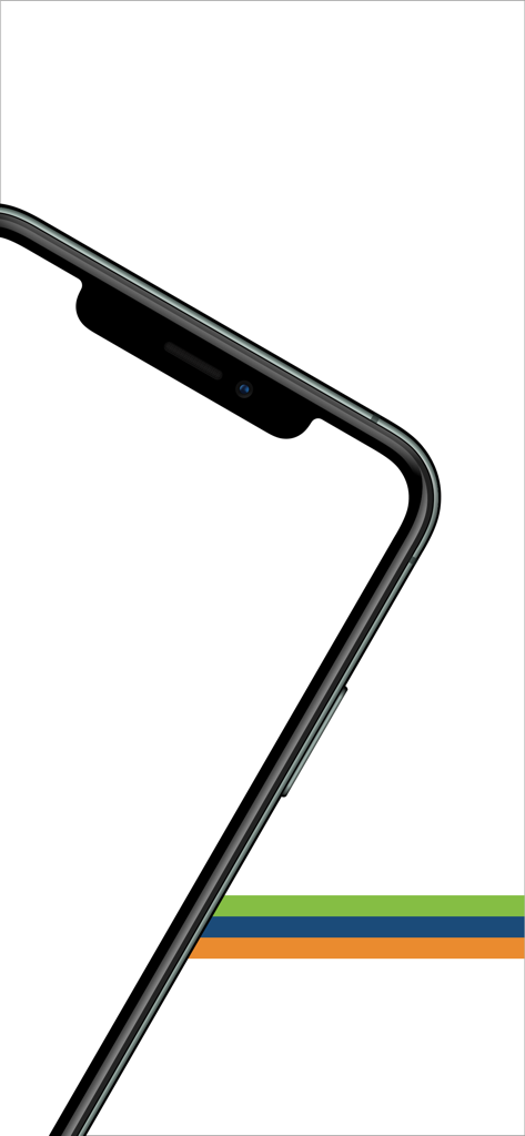 RollCall Parent - Esquina superior de la pantalla de un teléfono inteligente con rayas verdes, azules y naranjas en la parte inferior