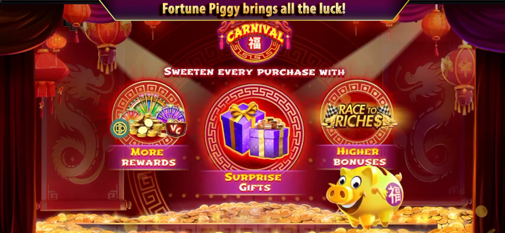 Black Diamond Casino Slots - Black Diamond Casino Slots game screen featuring the Fortune Piggy event and rewards.