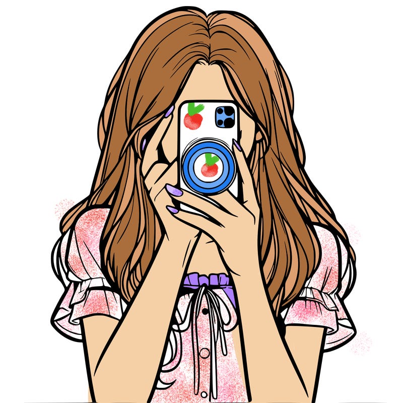 a realistic girl holding her phone taking pictures
