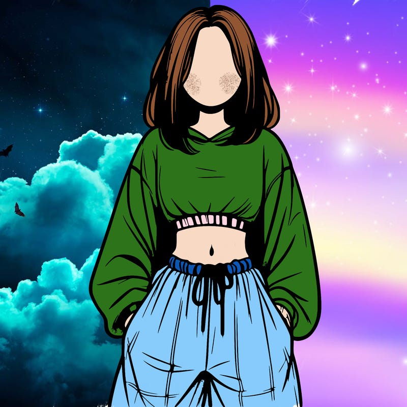 realistic girl faceless with baggy pants and a crop top