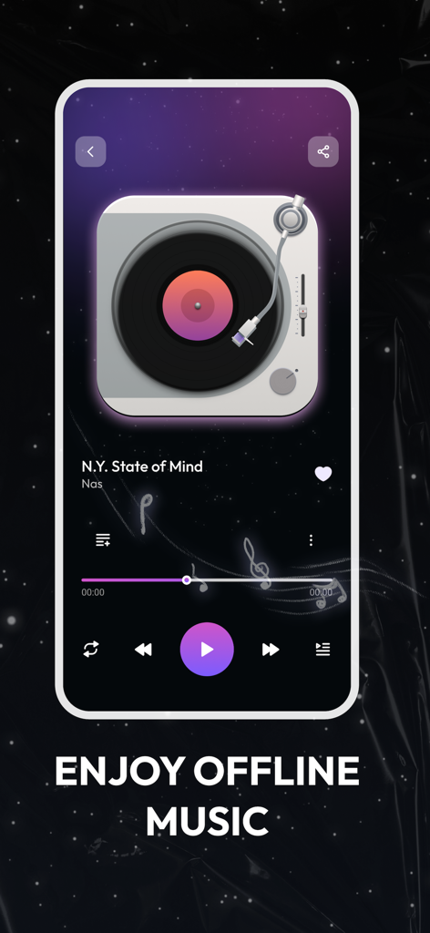 Vibe Player - Offline - Vibe Player offline music app showing a stylish turntable interface and local playback controls