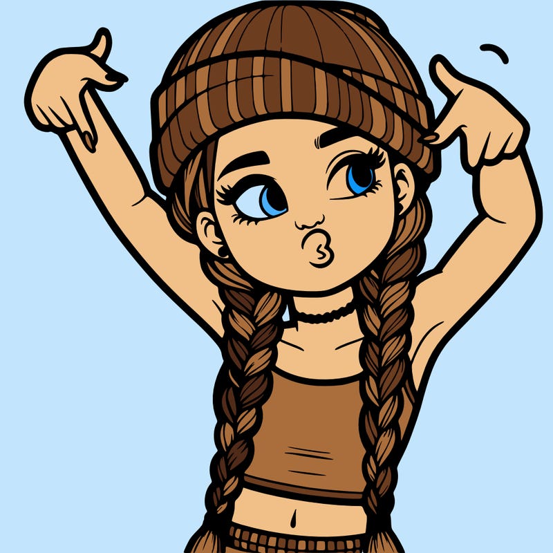 realistic teenage girl with braids and a beanie and crop top doing 🫶🏼