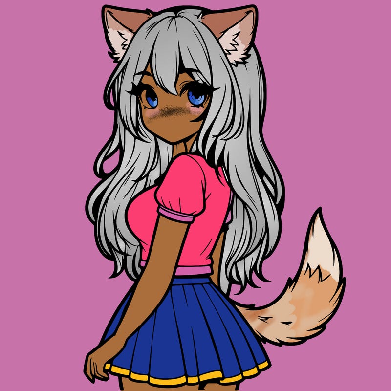 realistic girl with wolf ears and a tail