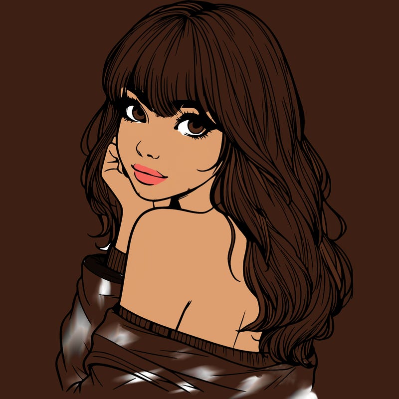 realistic girl with bangs looking over her shoulder