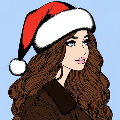 realistic girl in santa hat
