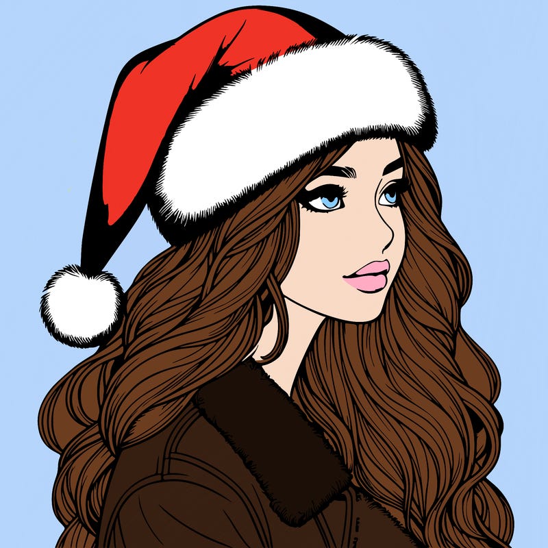 realistic girl in santa hat