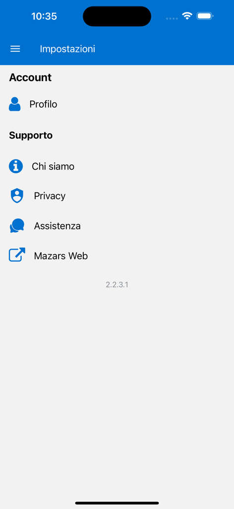 eSign - Menu des paramètres de l'application eSign montrant les options de profil et les liens d'assistance pour les clients de Forvis Mazars