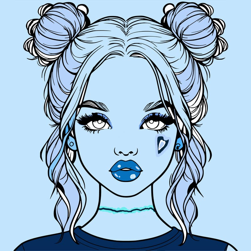 realistic girl with two buns in hair and lips