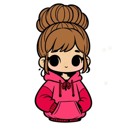 girl with a fluffy bun in a oversized hoodie