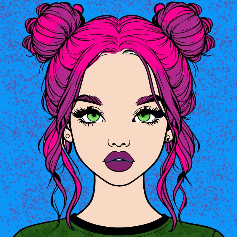 realistic girl with two buns in hair and lips