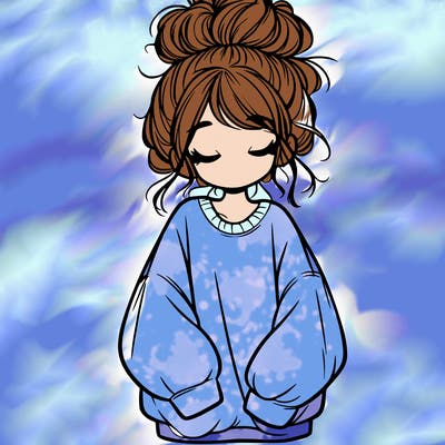 girl with baggy sweatshirt and messy bun