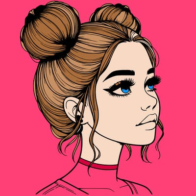 realistic girl with buns on the top of her head