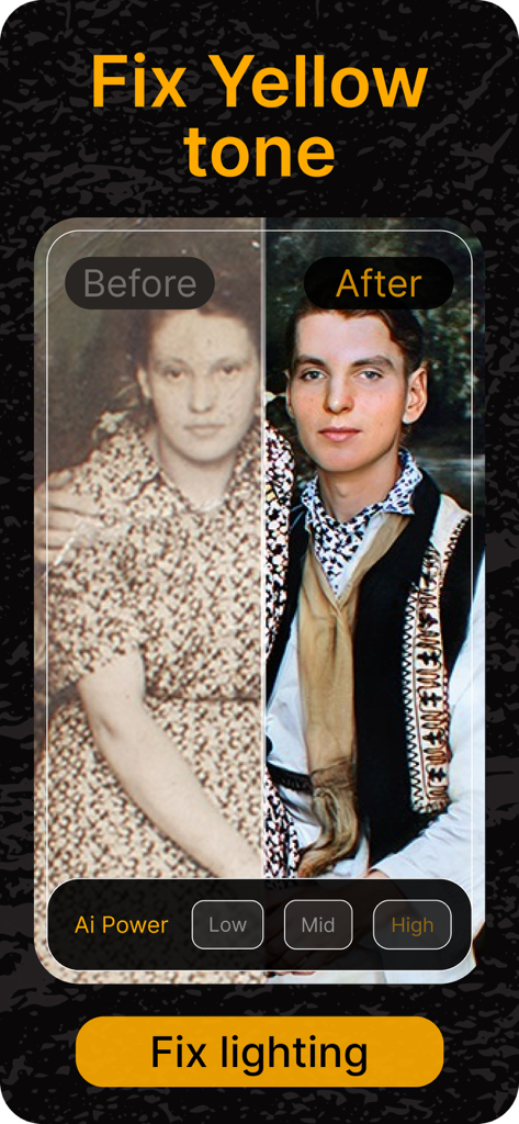 RetroFix - Old Picture Restore - Before and after comparison of an old photo showing color and lighting restoration