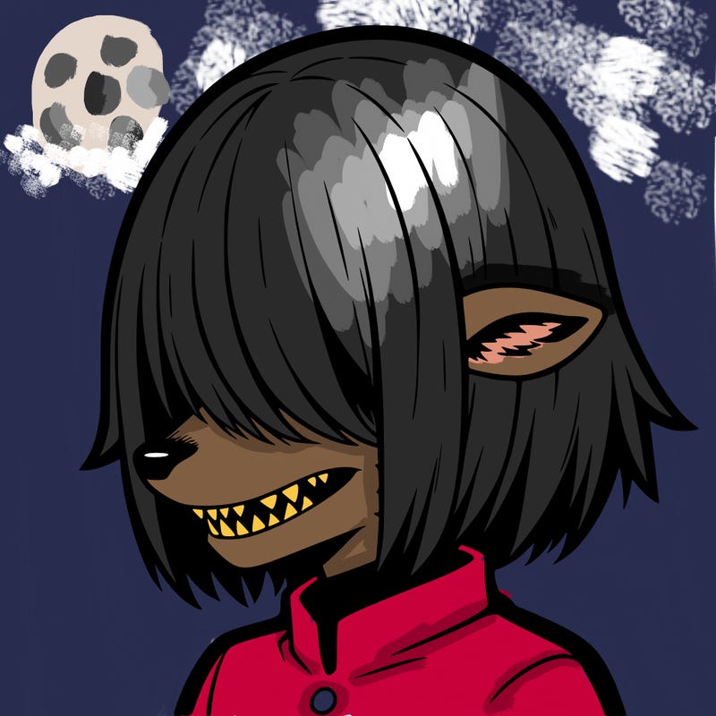 sharp teeth deer man with bob haircut