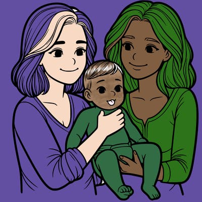 two realistic women holding one baby together