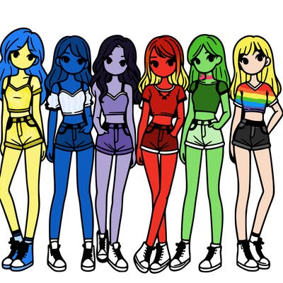 a group of girls wearing crop tops and shorts