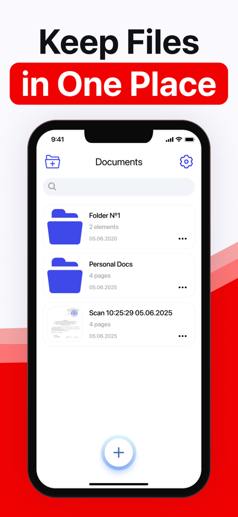 PDF Scanner aрp - Smartphone screen showing the Scanner App Pro interface with organized folders and scanned documents.