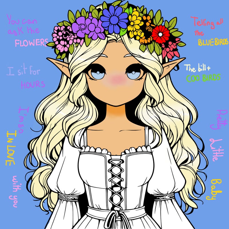 realistic elf girl wearing flower crown and dress