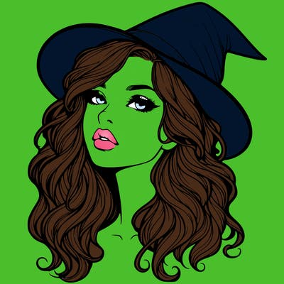 realistic witch girl with wavy hair and lips