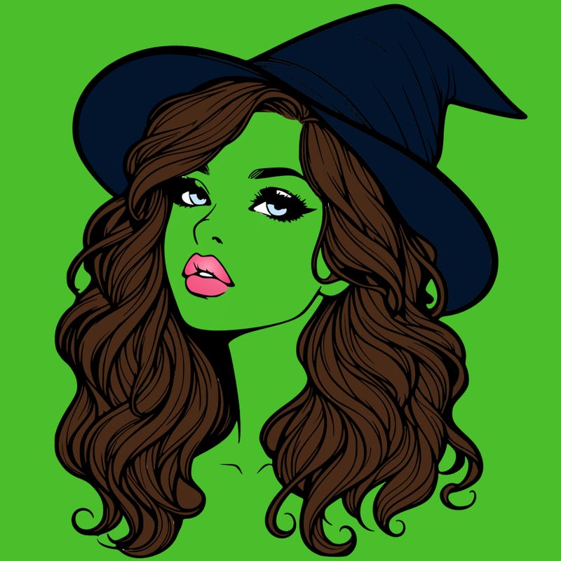 realistic witch girl with wavy hair and lips