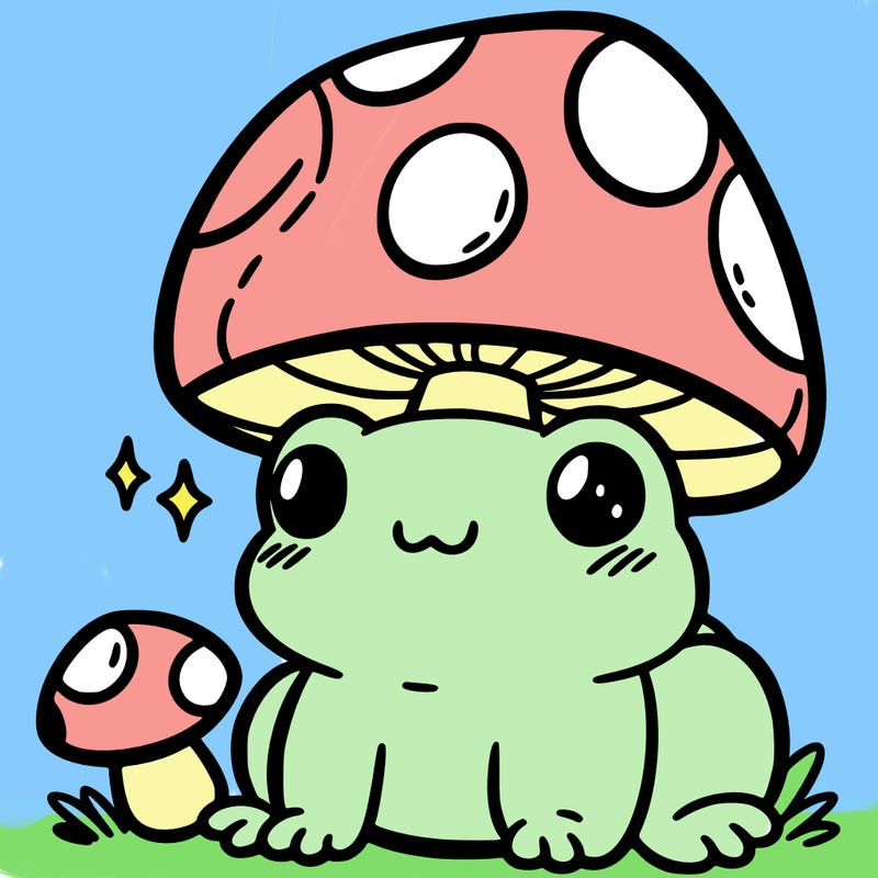 a cute frog with a mushroom hat