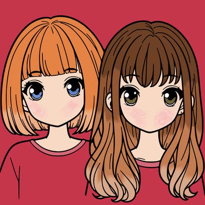 two girls one with a bob and bangs and the other with long hair
