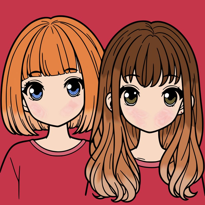 two girls one with a bob and bangs and the other with long hair