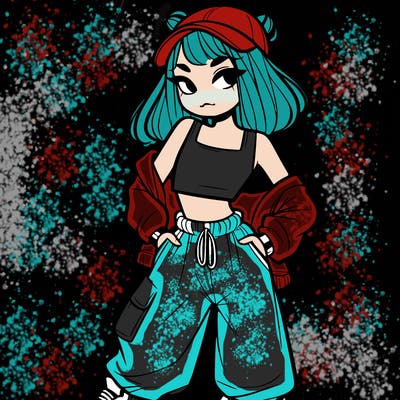 girl in crop top and baggy pants