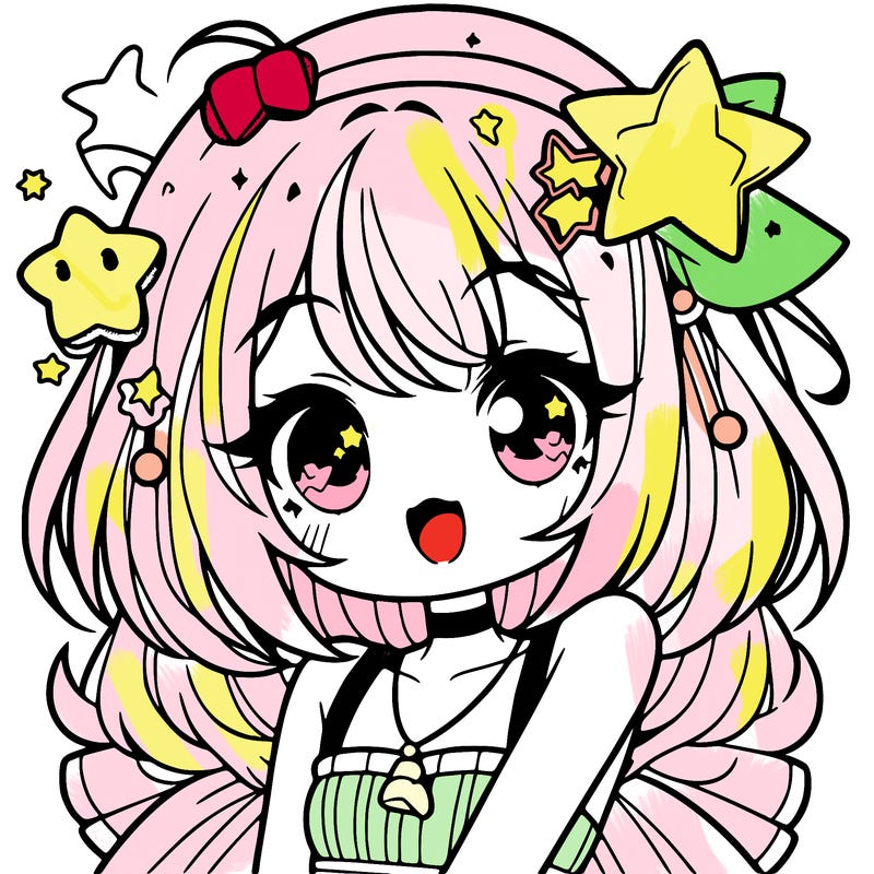 cute anime girl with star accessories