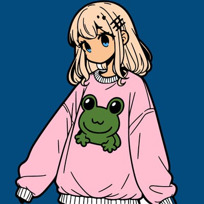 girl wearing frogging sweatshirt