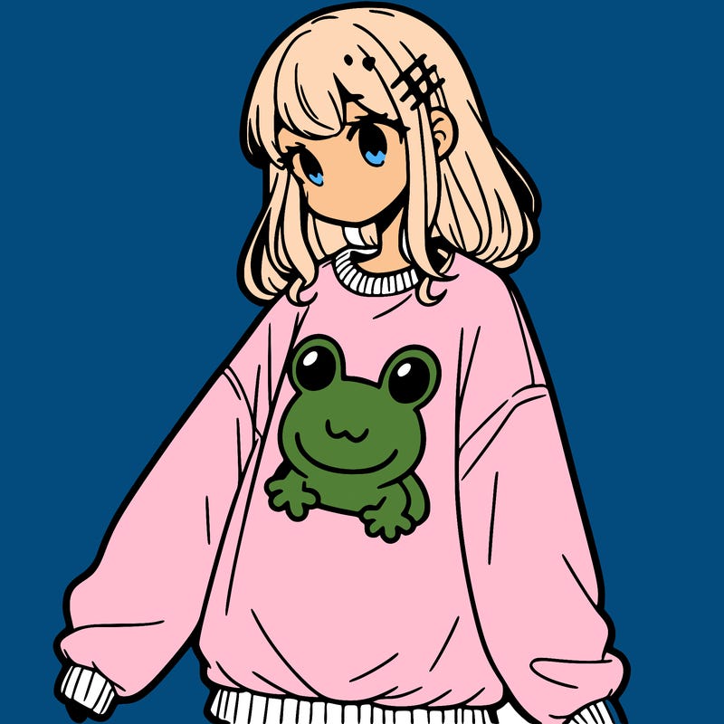 girl wearing frogging sweatshirt