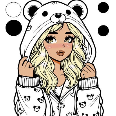 realistic girl in a animal pjs hoodie