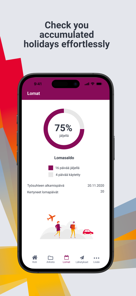 eLiksa app screen showing accumulated vacation days and holiday balance summary.