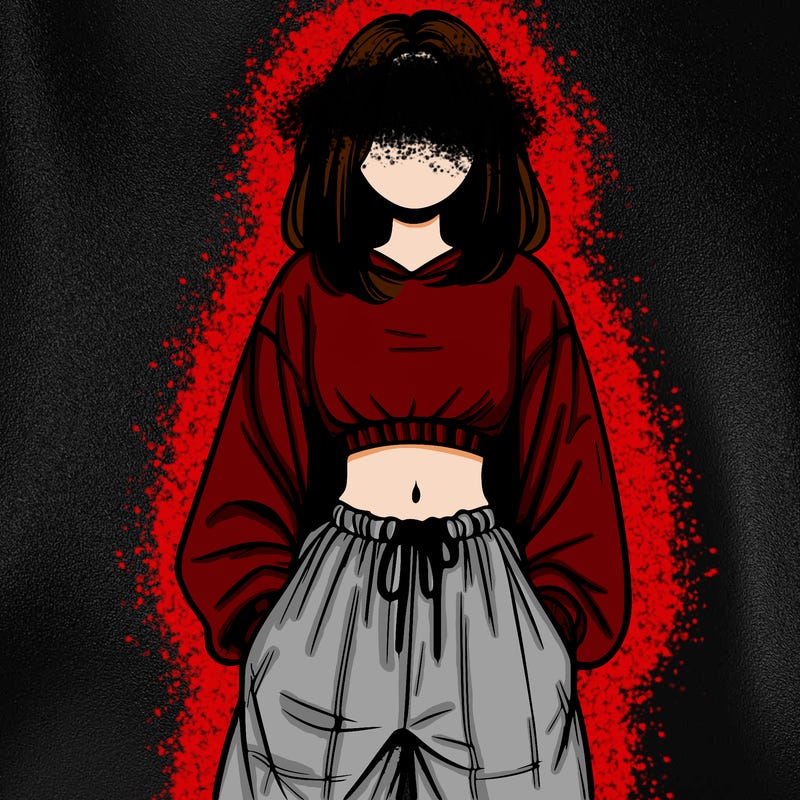 realistic girl faceless with baggy pants and a crop top