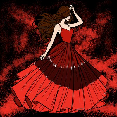 realistic woman with dress flowing in the wind