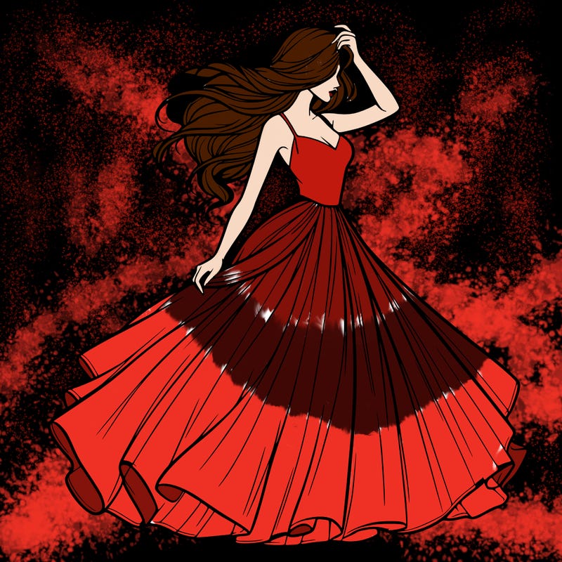 realistic woman with dress flowing in the wind