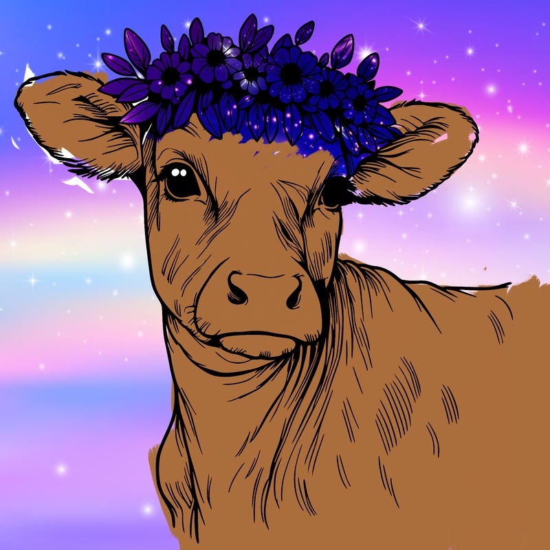 realist  cow with flower crown