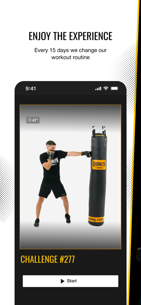 Brooklyn Fitboxing - A man boxing a heavy bag on the Brooklyn Fitboxing app challenge screen