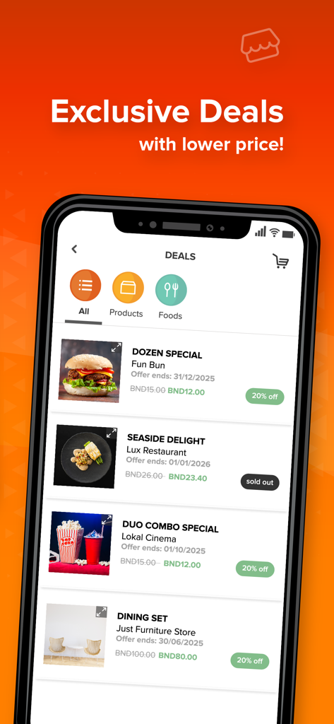 Pocket app interface displaying exclusive local merchant deals and 20 percent discounts