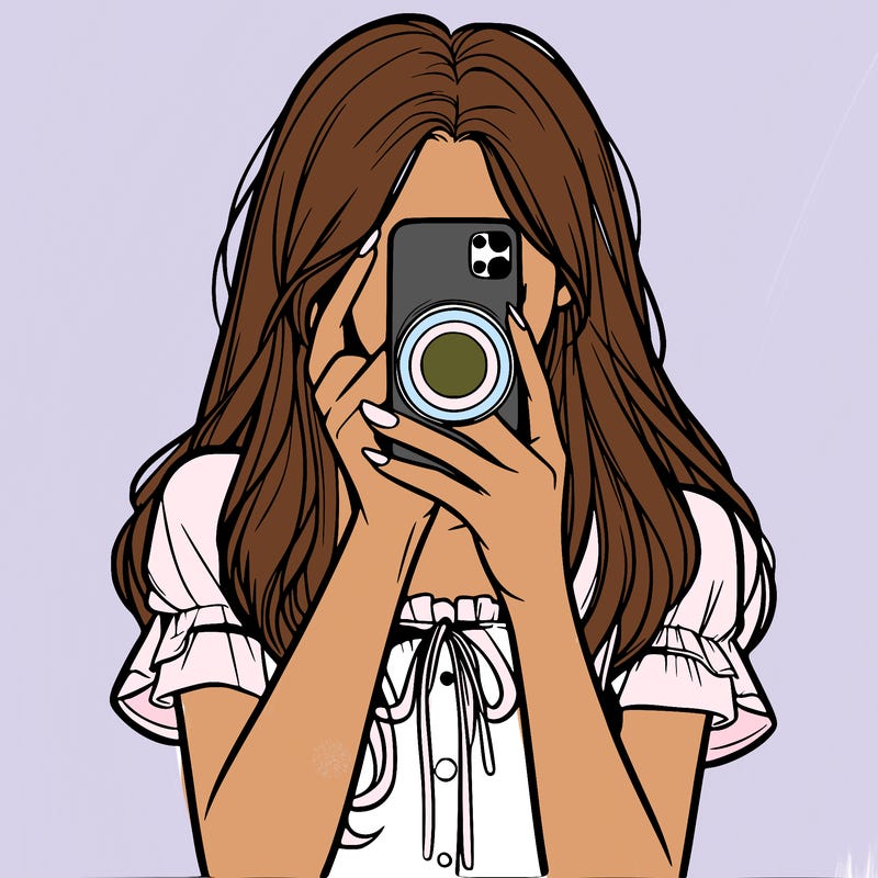 a realistic girl holding her phone taking pictures